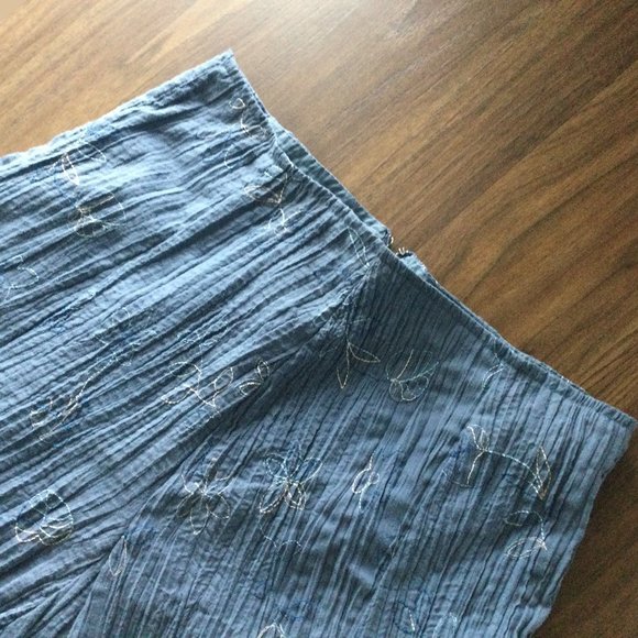 Floral Embroidered Flared Skirt - Shades of Blue and White - Picture 2 of 5